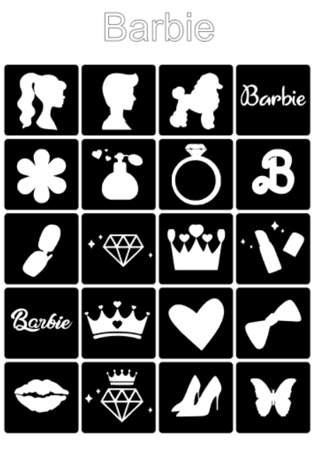 Szablon tatuażów brokatowych BARBIE 20sztuk